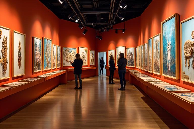 A vibrant display of traditional Indigenous art and crafts within a local Banff gallery, showcasing community collaboration and cultural exchange.