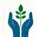 Icon representing conservation partnership with two hands holding a sprouting tree.
