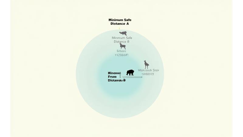 Infographic illustrating safe viewing distances from various wildlife species with measurement examples.