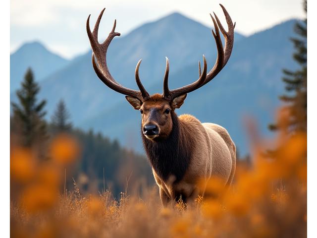Powerful Bull Elk with impressive antlers during the rutting season.